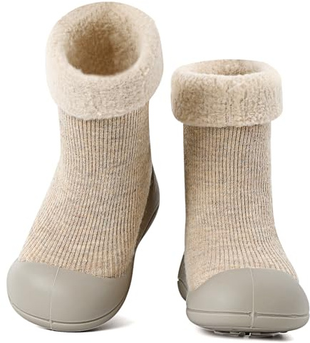 MK MATT KEELY Baby Winter Warm Sock Shoes Toddlers Thick Pre Walkers with Anti-Slip Rubber Sole,Beige,12-18 Months