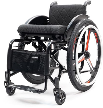 Sunyongfly Fauteuil Roulant léger pour Adultes Fauteuil Roulant Tout Terrain en Aluminium Fauteuil Roulant de Sport Pliant Dossier Confortable et rembourré, Repose-Pieds et Hauteur d'assise réglables