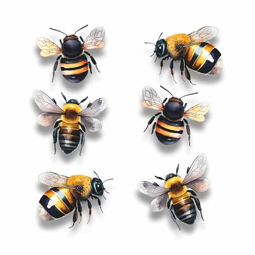 Bumblebee Wall Stickers, Hardwearing Waterproof 0% Transparency Decals, DIY Peel & Stick Perfect to Cover Marks, Wall Decor, Weatherproof for Cars & Other Home Projects. LaoGraphics® (6 Bees, A5)