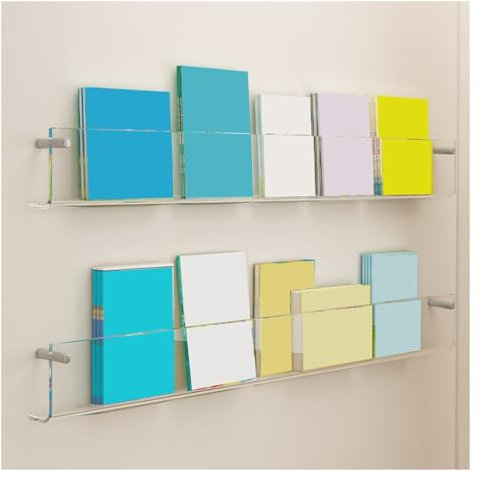 Zeitschriftenhalter aus Acryl, Wandmontage, transparent, für Büro und Badezimmer, 2 Stück, Größe: L 70 cm