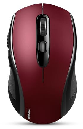 TECKNET Bluetooth Maus, (Tri-Mode: BT 5.0/3.0+2.4GHz) Funkmaus mit USB-Empfänger, Ergonomische Tragbare Maus Bluetooth für Laptop PC Computer, Mac OS, Android, Windows, Schwarz&Rot