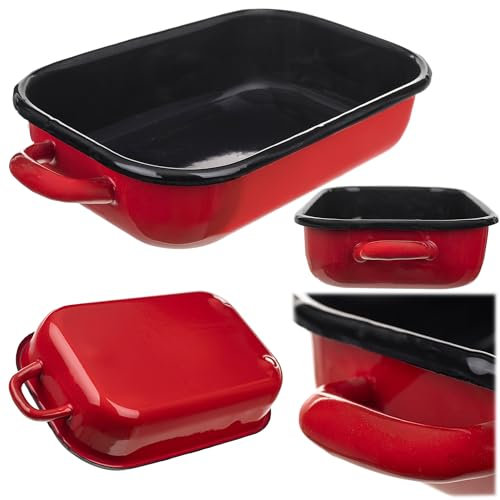 KADAX Cacerola rectangular esmaltada de 34 x 18,5 cm, con asas, molde grande para lasaña, rectangular, para lasaña tradicional (3,4 L)