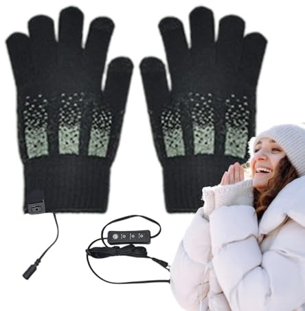 USB Warm Winter Electric Gloves | 3 Level Thermal Ski Gloves, Removable Heated Touchscreen Gloves for Cycling, Driving, Hiking