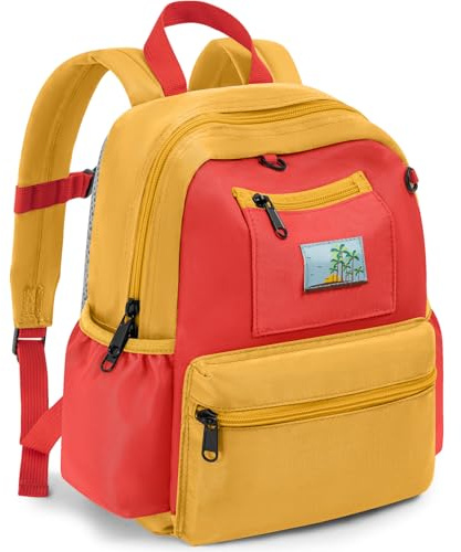 OUUTMEE Zaino carino e leggero per bambini per ragazzi e ragazze (2-5 anni), perfetto per asilo, scuola materna, viaggi ed escursioni, rosso e giallo, s