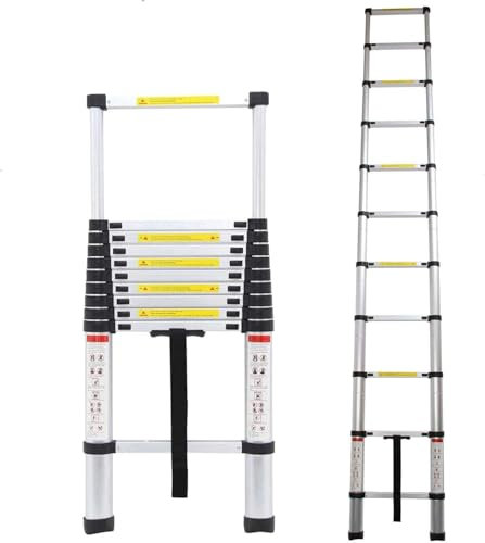 Alu Teleskopleiter 2,6M/3,2M/3,8M/4,4M Ausziehbare Leiter, Klappleiter Stehleiter Rutschfester, aus hochwertigem Aluminium, Ausziehleiter Mehrzweckleiter, Haushaltsleiter 150 kg Belastbarkeit