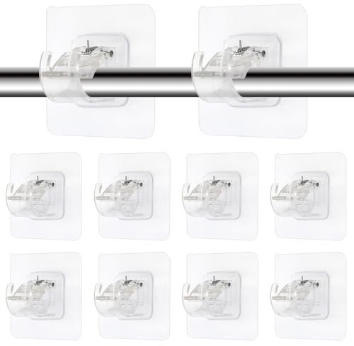 GYSRXS 10 Pieces Curtain Rod Bracket Self Adhesive Curtain Pole Holder Made of Plastic No Drill Curtains Rod Hooks Used for Home Bathroom Kitchen Hotel(Transparent)
