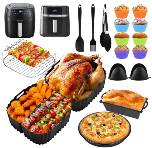 Airfryer Zubehör für Russell Hobbs XXL 8 L 8,3 L/Philips 2000 Serie 6,2L (NA230/00), Heißluftfritteusen Silikonform Accessories Set Gitter Backform Cake Brot für Russell Hobbs