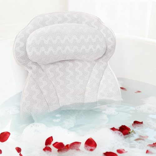 AUNEK Bath Pillow for Bathtub, Ergonomic Bath Pillows for Head and Neck Back Support, Luxury Bath Cushion with Soft 4D Mesh Fabric and Non-Slip Suction Cups, Headrest Cushion Fits All Bathtub, Hot Tub
