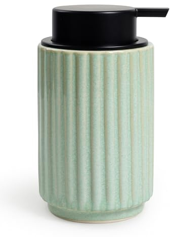 ANTIS'S HOME Keramik Seifenspender 310ml – Nachfüllbarer Flüssigseifenspender für Bad und Küche, Grün mit breitem Pumpenkopf, Modernes Wellen-Design, Ideal für Arbeitsplatte