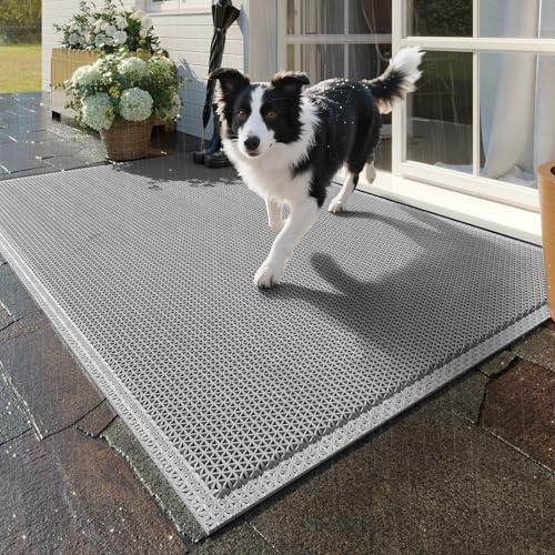 QiCaiJia Front Door Mat 24''x36'', Drainage Heavy Duty Dirt Trapping Non-Slip Doormats, Outdoor Rubber Floor Mats, Restaurant Commercial Kitchen Industral Pool Entrance Bar Wet Area, Grey