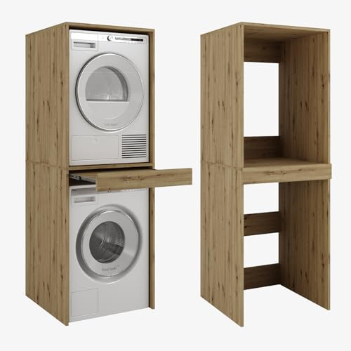 PLATAN ROOM Hochschrank Badschrank Waschmaschine Trockner Schrank Waschmaschinenschrank für Waschmaschine & Wäschetrockner Überbauschrank 187 x 65 x 66 cm Badregal (Eiche Artisan, 66 cm breit)