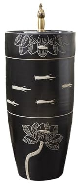 Freistehend Vintage Badezimmer Standwaschbecken mit Wasserhahn und Ablaufgarnitur Courtyard Keramikwaschbecken modern