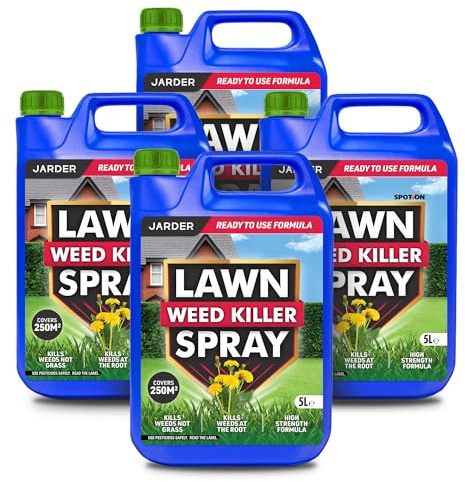 Jarder Lawn Weed Killer Spray 4 x 5L - Kills Weeds not Grass - Kills Weeds at the Root - Covers 1000m2 - Ready to Use Strong Formula