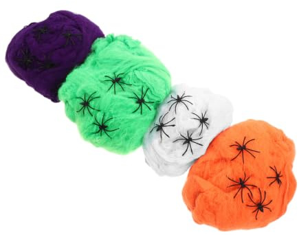 STOBAZA Red de Araña Elástica Fácil de Estirar y Reutilizable con Arañas Falsas para Halloween Decorativa para Interiores y Exteriores Adecuado para Escaleras y Casas
