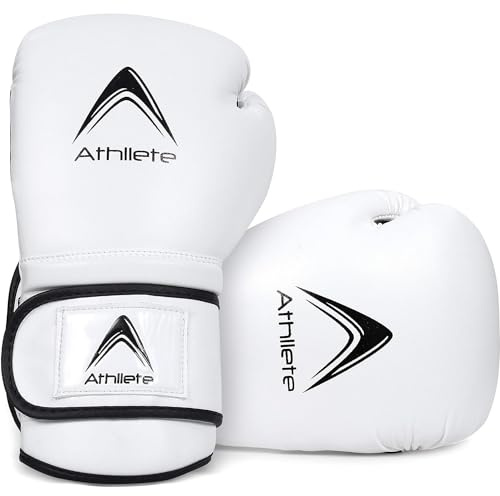 Athllete Men's Boxing Gloves 16 oz, White/Black, Training & Sparring, Muay Thai, MMA