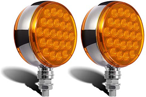 Partsam 2pcs Round Double Face Amber 48LED Pedestal Fender Rear Turn Signal Parking Lights Post Mount, Dual-face Led Marker Trailer Lights Replacement for Heavy-duty Trucks, 10-30V