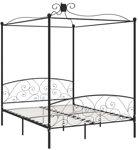 vidaXL Himmelbett-Gestell Schwarz Metall 180 x 200 cm