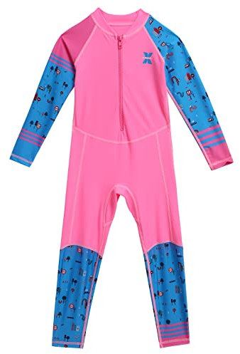 IMEKIS Kinder Rashguard Mädchen Jungen Badeanzug Langarm Tauchanzug Bademode Einteiler Ganzkörper-Surfen Neoprenanzug UV-Schutz UPF 50+ Baden Badeanzug für Wassersport 2-8 Jahre, rose, 5-6 Years