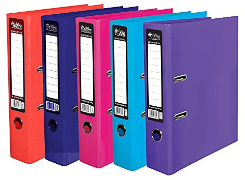 5 x Pukka A4 Glossy 2-Ring Lever Arch Files School Work Office 75mm Spine File Organiser (Assorted)