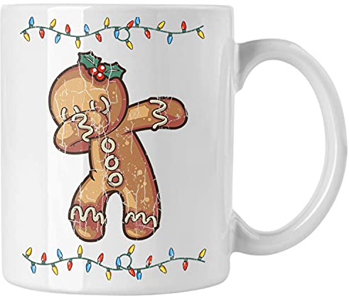 Trendation - Weihnachten Tasse Lebkuchenmann für Kinder Weihnachtstasse Lustig Geschenk Becher Jungs Jungen Mädchen Cute Lebkuchen Grafik (Weiß)