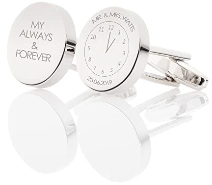 Memorable Time Personalised Silver Round Cufflinks in a Chrome Case - Engraved With Your Custom Text