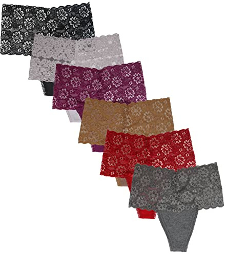 Tangas de encaje de cintura alta para mujer, sección C, recuperación, posparto, maternidad, retro, paquete de 6, Multicolor B 6pcs, XXL