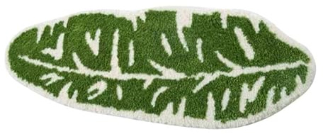 Green Leaf Shaped Bath Rug, 39x15 Inch Tropical Banana Leaf Bath Mat for Bathroom Sink Tub and Bedroom, Absorbent Ultra Soft Runner Rug, Tropical Plant Decor
