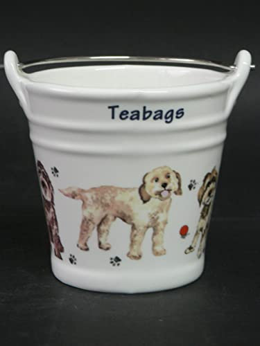 Generic Cockerpoo Design Large Bucket Teabag Tidy, Porcelain Bucket Teabag Tidy