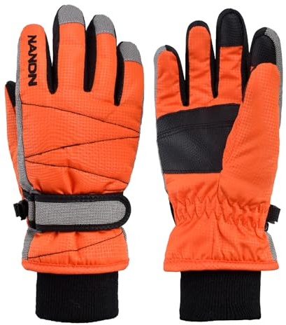 YAPJEB Kids Winter Gloves, Snow Warm Gloves, Waterproof Ski Gloves for Boys and Girls Skating Snowboarding Hiking(Orange-S)