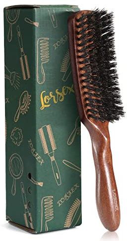 LORSEX Hair Brush for Women Men, Boar Bristles Hair Brush for Fine Thin Hair, Stiff Bristles Hairbrush for Beard Styling