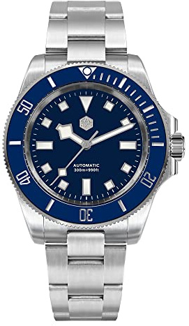 San Martin SN0111G - Reloj de buceo de acero inoxidable para hombre, NH35, mecánico, automático, cristal de zafiro, color azul y negro, Azul, Moda