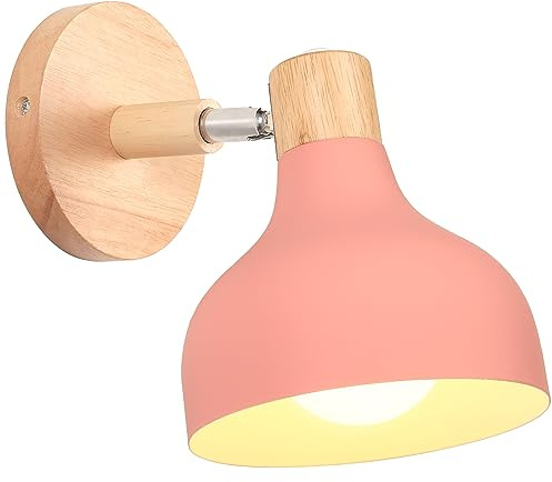iDEGU Wandlampe Retro E27 Wandleuchte Moderne aus Holz Metall im Skandinavischen Stil Lampenschirm Tropfenförmig Verstellbare Wandspot Vintage Lampe für Schlafzimmer Wohnzimmer (Rosa, 1 Stück)