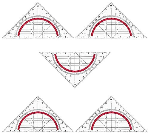 Bewudy Geometrie Dreieck, 5 Stück Transparent Geodreieck Aus Kunststoff, Flexibles Geodreieck Geodreieck zum Kreise Zeichnen, Geeignet für Studenten Büro Designer Malerei