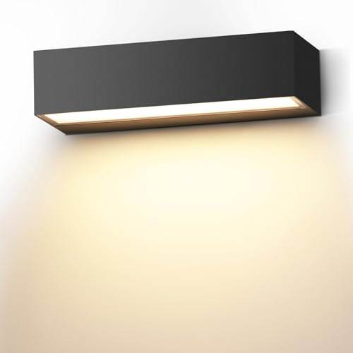 Cwycfw 18W LED Wandleuchte Innen/Außen 30Cm Moderne Wandlampe Warmweiß 3000K Schwarz Außenwandleuchte LED IP65 Wasserdichte