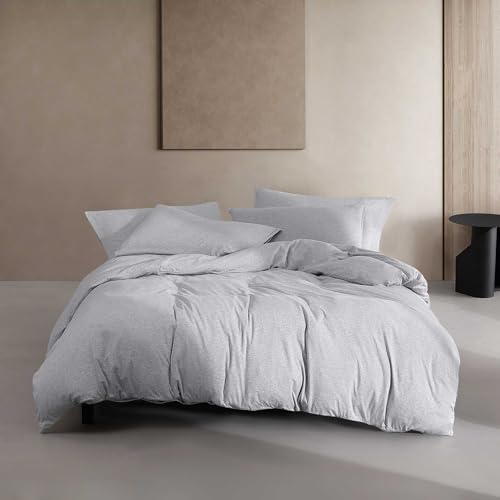 Calvin Klein - Juego de Funda de edredón tamaño Queen, Lujosa y Suave decoración del hogar, Ropa de Cama Moderna de Jersey de Mezcla de algodón (Gris Azul Jaspeado, Queen)