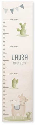 Personalisierte Messlatte für Kinder mit buntem Wunschdruck - 70-140 cm - Größenmesser Kinderzimmer aus Holz - Wand Dekoration Messleiste Kind - Personalisiertes Geschenk Baby (Alpaka)