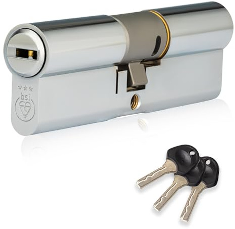 XFORT Colossus - Serratura a cilindro europeo a 3 stelle, in cromo lucido, 45EX/50 (95 mm), TS007 standard britannico, anti-scatto, serratura per porta in uPVC.