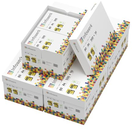 Infowerk Druckerpapier Kopierpapier 25000 Blatt 50 x 500 A4 80g Premium Hochweiß CIE 160 PEFC zertifiziert