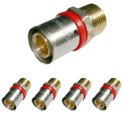 Suinga Entroque Macho ¾” para Tubo Multicapa 16 mm para Fontanería y Calefacción | Pack 5 unidades Racor de Prensado para Tubo Multicapa | Conector de Laton | Alta Resistencia y Estanquidad