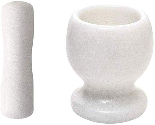 SwePer Ensemble de mortier et pilon - Mortier et pilon en marbre blanc - Broyeur manuel domestique - Cuisine non poreuse - Passe au lave-vaisselle - Mortier et pilon