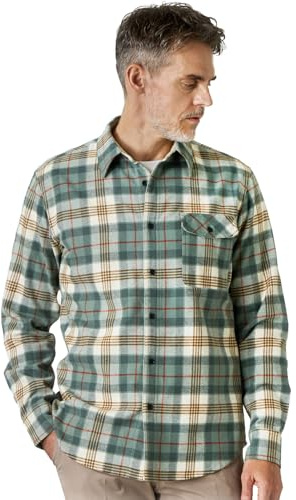 LAPASA Camisa de Franela 100% Algodón Hombre Manga Larga Casual Suave M138 S Verde + Blanco