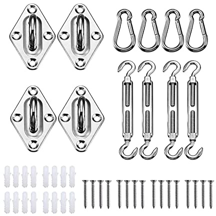 DSeenLeap Sonnensegel-Hardware-Set, 44-teiliges Markisen-Befestigungsset für die Installation von dreieckigen, rechteckigen Sonnensegeln, Edelstahl-Vordach- und Sonnensegel-Befestigung, M5 (M8)