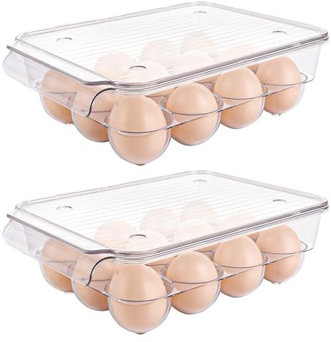 SHUESS 2 Stück Freeze Eierbehälter, Eierbox für 12 Eier mit Deckel, Tragbare Ei Aufbewahrungsbox, Kunststoff Eierbehälter für kühlschrank, Geeignet für die Lagerung von Eiern