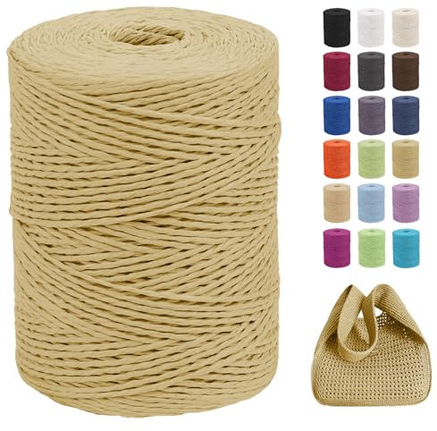 CAMAL Raffia Garn zum Häkeln Von Taschen, 2mm x 300m Geflochten Raffia Papierdraht Weich Raffia Bastgarn Bast zum Stricken Tasche, Strandmütze, DIY Handarbeiten (Raffia)