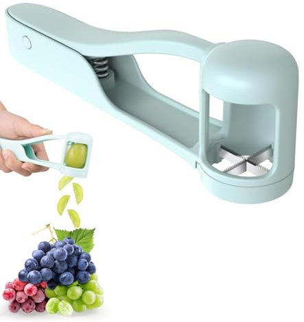 Cuchillo de acero inoxidable utensilios de cocina | Cortador de fruta de 4 piezas para uvas, tomates cherry y bayas | Cuchilla oculta | Cortador de uvas Cortador de fruta para niños | Azul ABS