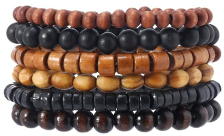 MILAKOO 8mm Bois Stretch Bracelet 6pcs Câble élastique Manchette pour les hommes Femmes Mala Perles Style Vintage