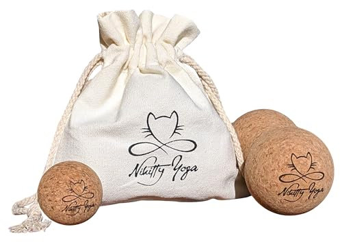 Massage Set: Massage-Duoball und Massageball/Faszienball im Säckchen - Kork - handlich, ergonomisch, geruchsneutral