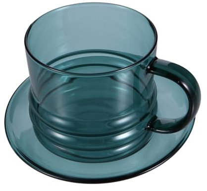 OKUMEYR Thick Glass Coffee Cup with Saucer Borosilicate Tea Mug for Parties Lake Green Single Cup with Plate