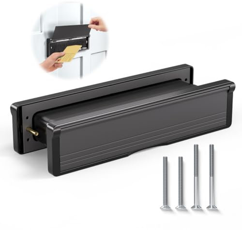 Bwintech 1 Set 305 * 70MM (12) Black Aluminium Adjustable Depth Door Letterbox,Fit for 40-80mm Thickness Wooden,UPVC,Composite,Internal and External Doors