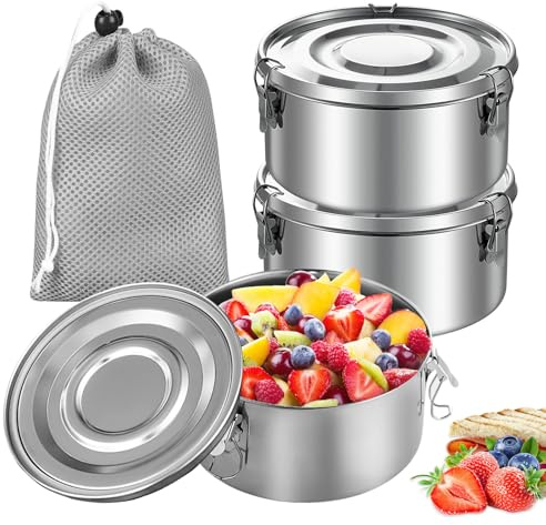 SUNOYA 3 Stück Edelstahl Brotdose, 360ml Lebensmittelbehälter Kinder, Auslaufsichere Lunchbox Edelstahl, Snackbox Kinder, Metalldosen mit Deckel, Aufbewahrungsdosen für Snacks, Müsli, Obst, Gewürze